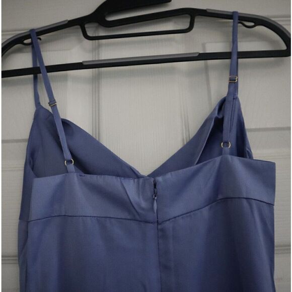 WeWoreWhat WWD18-1 Women's Sz 0 Slate Blue Cowl Midi Satin Charmeuse Dress - Picture 4 of 14